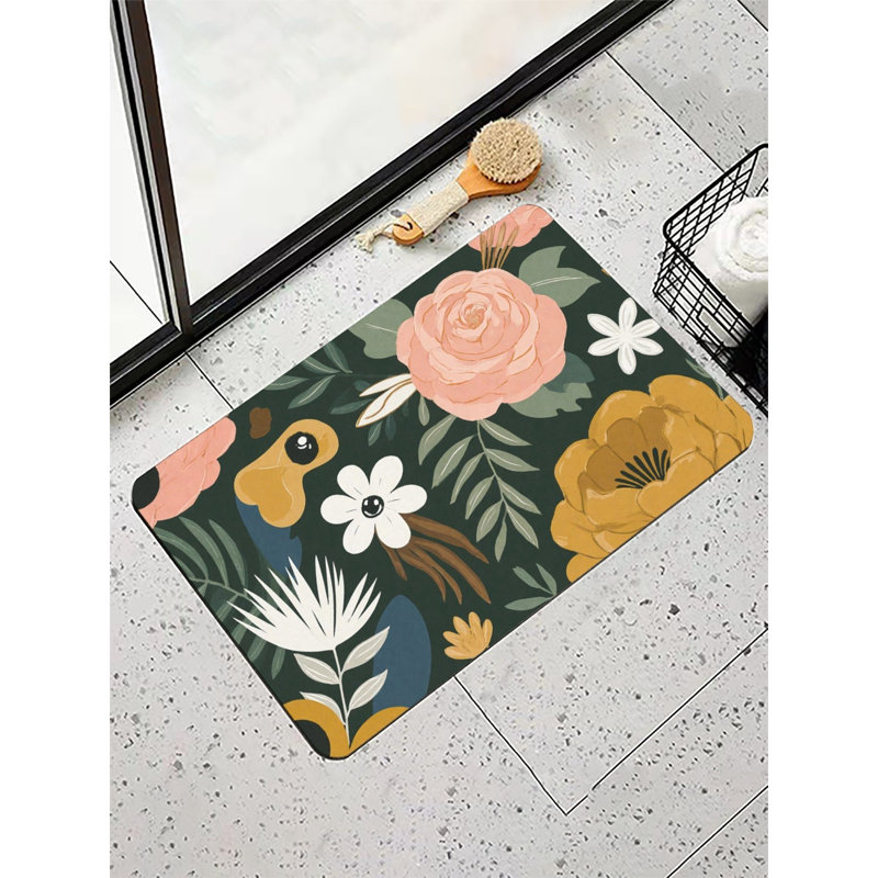 Tapis de bain 16 po x 24 po, Noir / Rose / Jaune