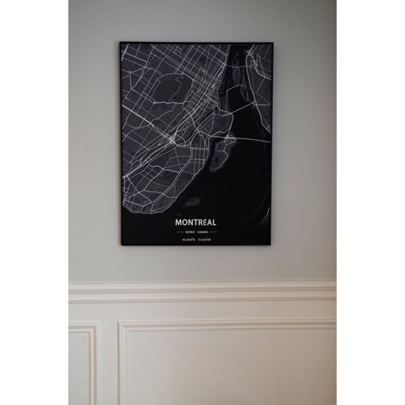 Carte de Montréal - impression encadrée, Noir