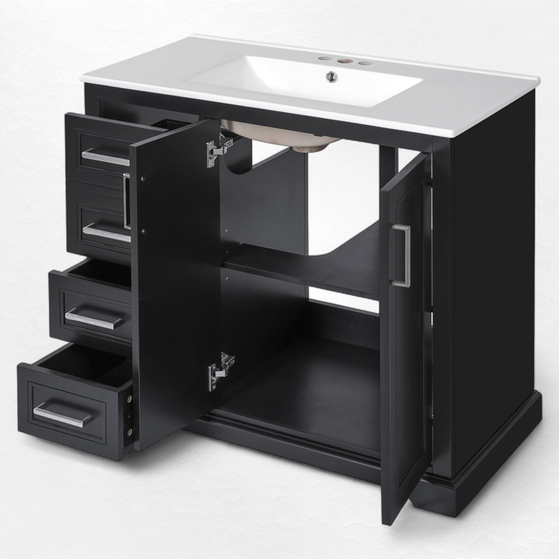 36" Single Bathroom Vanity With Ceramic Sink, Black