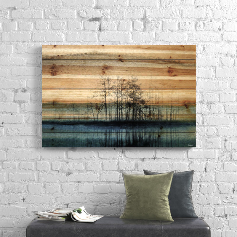 Tree Isle Reflects par Parvez Taj - impression sur bois sans cadre, H 30 po x l 45 po x P 1,5 po