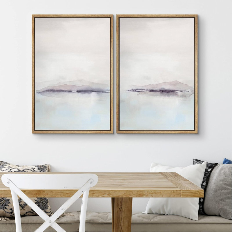«Pastel Blue Paint Stroke Collage Abstract Shapes Minimal Decor Artwork Boho Nordic Relax Zen», 2 pièces, Naturel