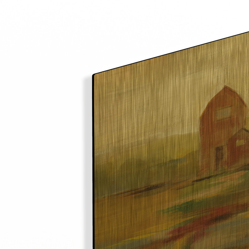 «Hillside Barn II» par Silvia Vassileva, art mural en métal doré, 12 po x 16 po, 12 po x 16 po