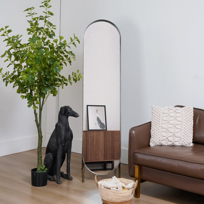 Distressed Gold Metal Oval Full Length Floor Mirror