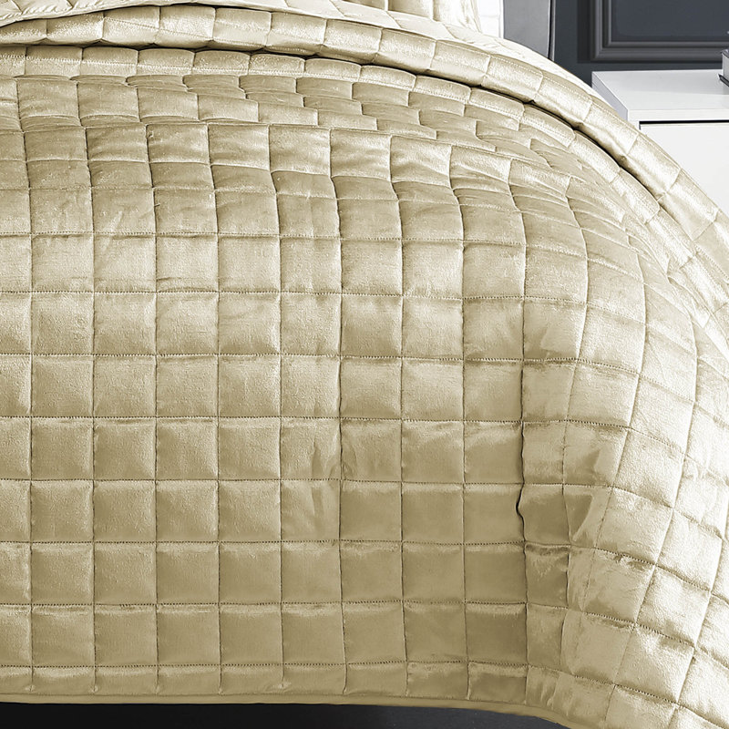 Lyndon Gold Shimmer Velvet King Coverlet Set - 3 Pieces