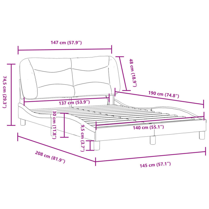 Structure de lit avec DEL sans matelas Hvar gris clair 137 x 190 cm, Lit double, Gris clair