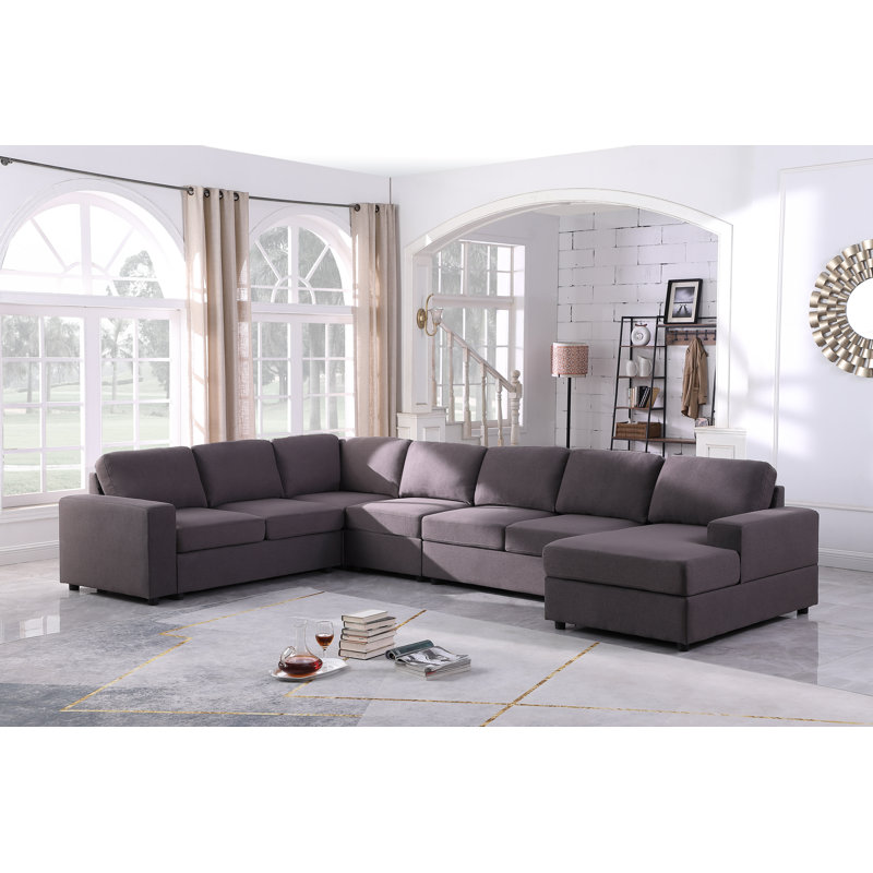 Canapé modulaire réversible de 146 po de largeur Harwich, Mélange de lin gris foncé