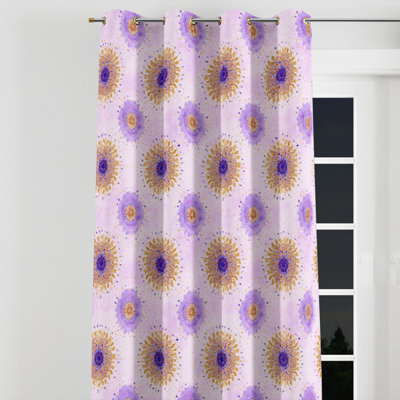 Abstract Curtains for bedroom - Modern Purple And Gold Boho Mandala Grommet Curtain - 1 Panel