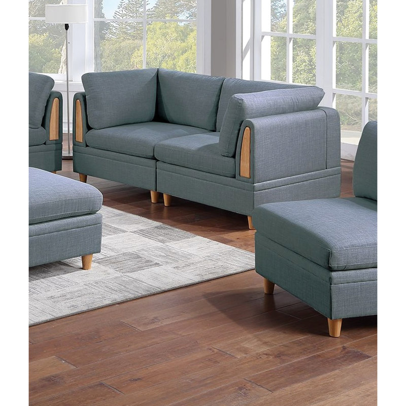 Modulaire 7 pièces avec tissu, couleur acier, 4 canapés d'angle, 2 chaises sans accoudoirs, pour l'intérieur de la maison