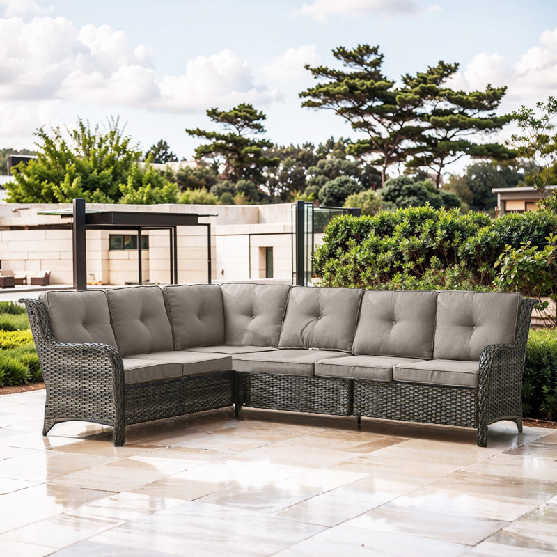 Deb 105.42" Polyethylene (PE) Wicker Outdoor Patio Sectional Set With Cushions, Gray, Gray