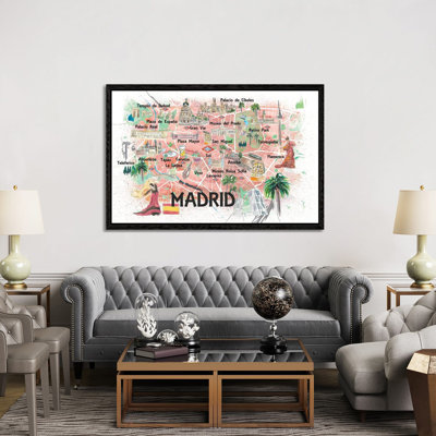 Madrid Spain Illustrated Map With Landmarks And Highlights by Markus & Martina Bleichner - Print on Canvas