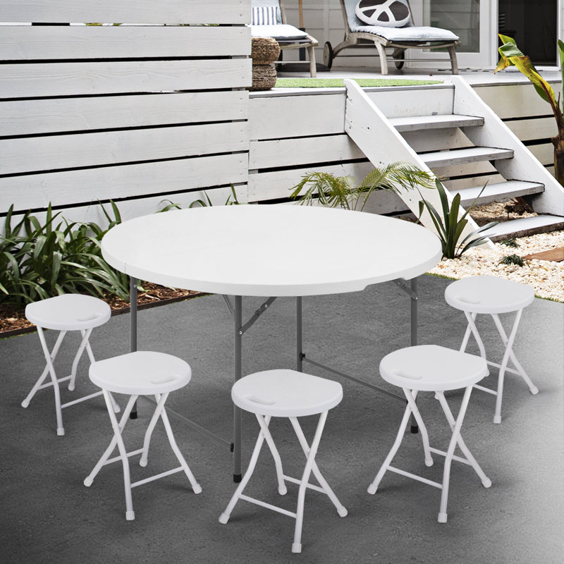 White Round Foldable Plastic Table with Steel Frame