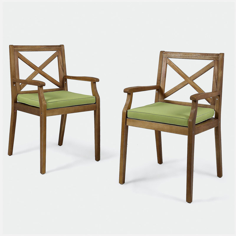 Chaise de salle à manger 2 pièces avec 2 coussins verts PERLA pour la cour, la piscine et le jardin