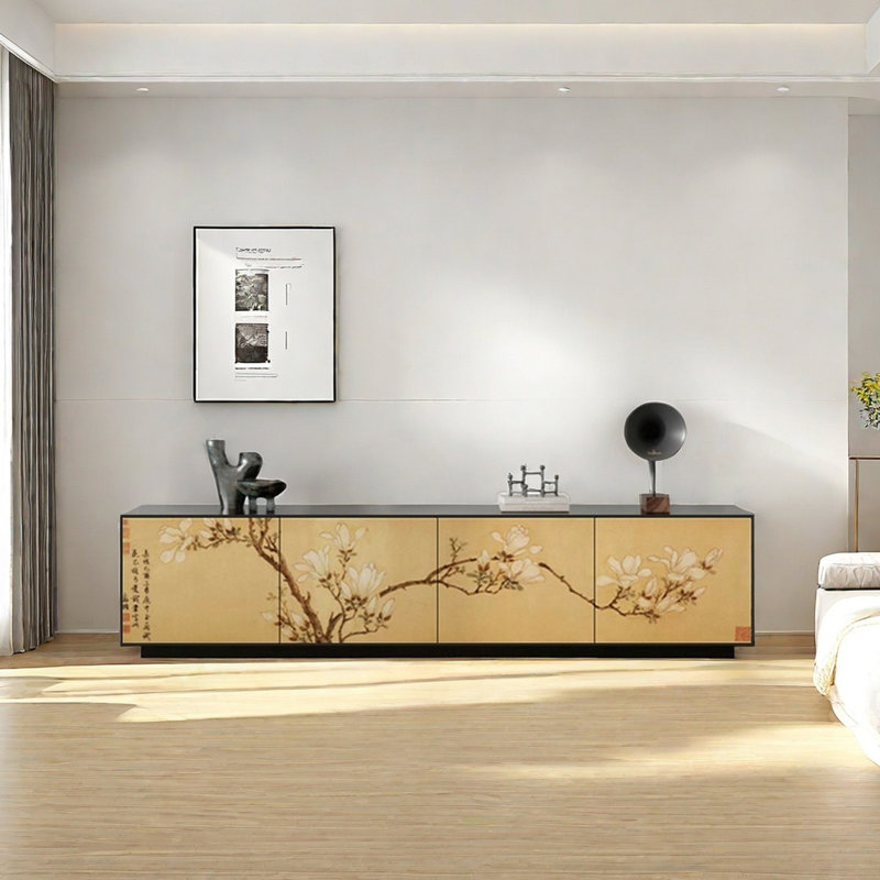 Meuble télé en bois de pin durable, Noir / Jaune, 70.86"