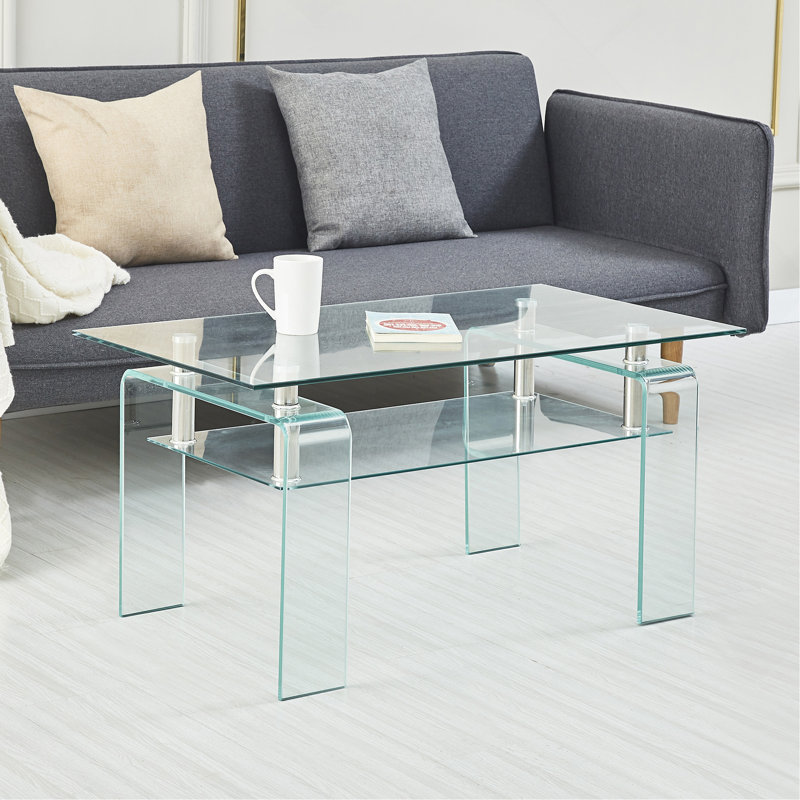 Table basse rectangulaire en verre transparent