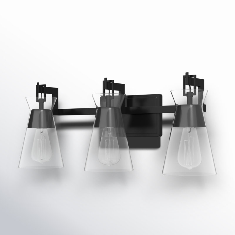 Kesia 3 Light Transparent Dimmable Vanity Light, Black