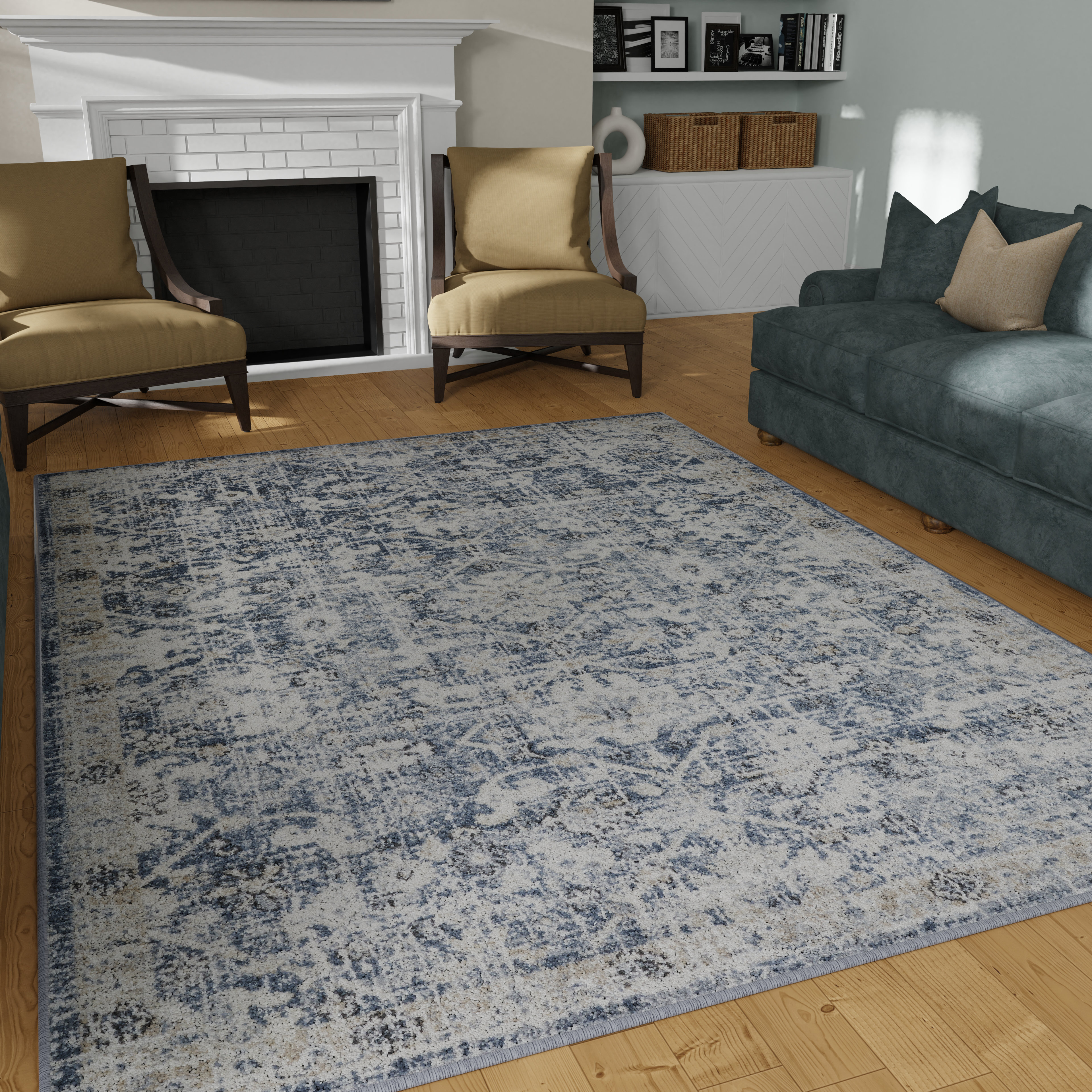 Shop Harley 4x6 Area Rug Blue & Cream, Indoor Rugs