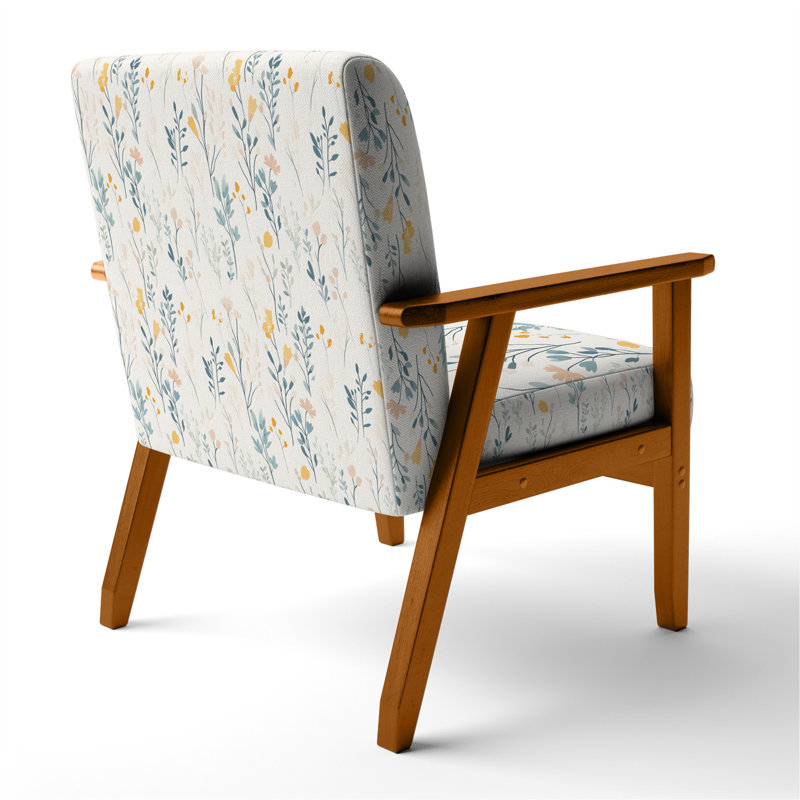 Chaise rembourrée Floral, Accoudoirs carrés bruns