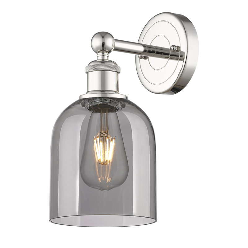 Applique murale 1 lumière 6 "Edison Allysson, Gris fumée clair, Nickel poli