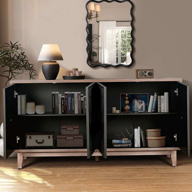Crédence de style armoire Mid Mid Century, Noir antique