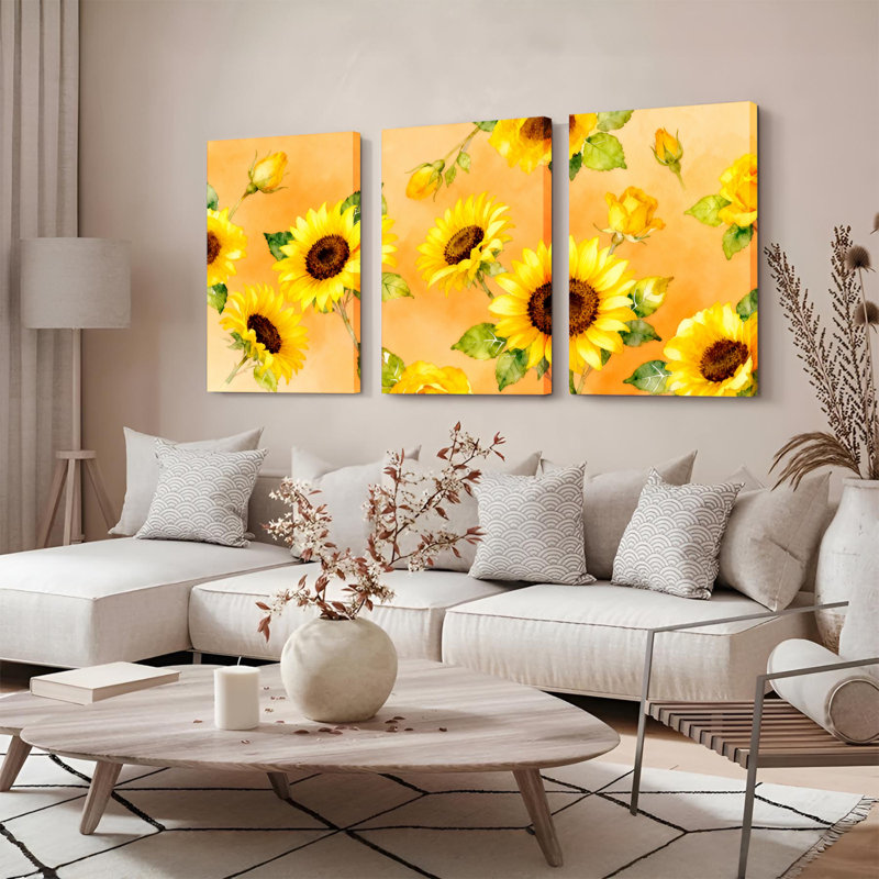 Tournesol, impression sur toile, ensemble de 3, H 18 po x l 36 po