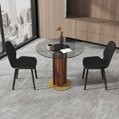 33.46 " Tempered Glass Round Conference Table and 2 Chairs