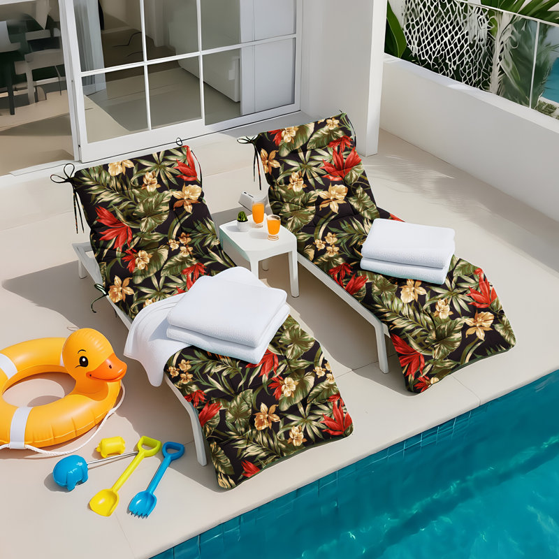 Outdoor Chaise Lounge Chair Cushion 72 X 22 X 4 Inches 100% Waterproof Polyester Patio Pool Lounge Chair Cushion For Outdoor Furniture With Ties,Floral