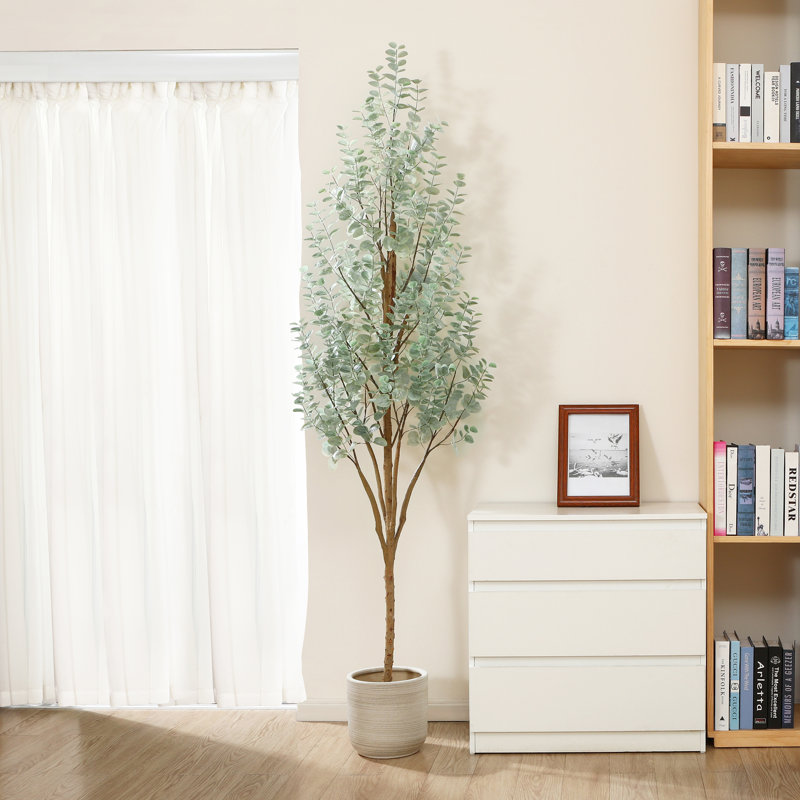 Adcock Artificial Eucalyptus Tree in Pot with Realistic Leaves and Natural Trunk, 82" H x 20" W x 20" D