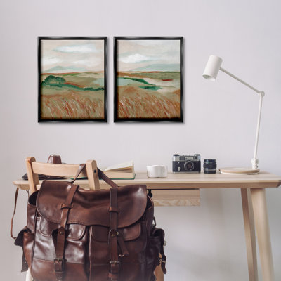 «Windblown Reeds Landscape», ensemble de 2 toiles flottantes encadrées par Nikita Jariwala