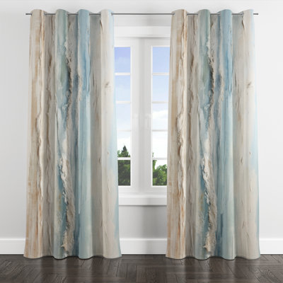 Beige And Blue Coastal Beach Paint - Coastal Beach Blackout Grommet Curtain - 1 panel