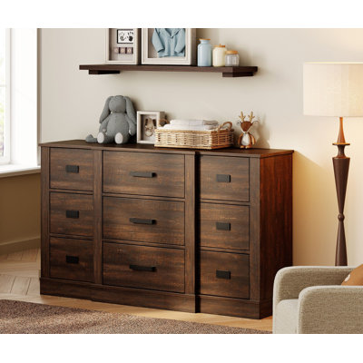 Laziza 52.5" Wide Modern Farmhouse Wooden Dresser With 9 Drawers For Kids