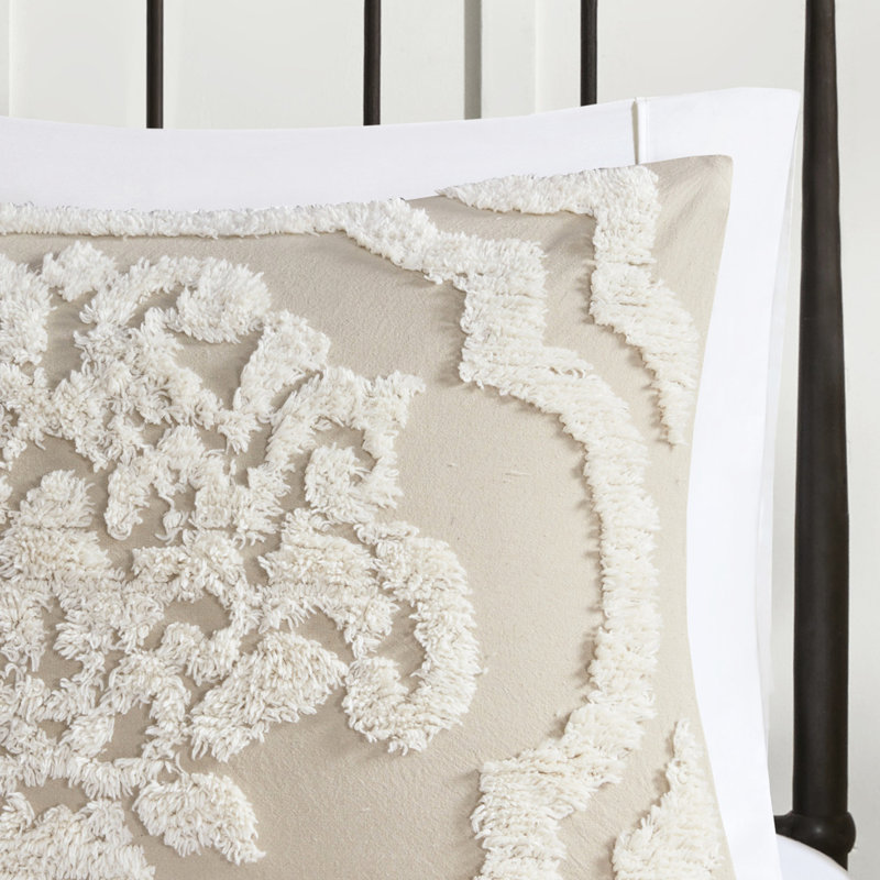 Édredon en chenille de coton 3 pièces Taupe, Édredon double et 2 taies décoratives, Taupe