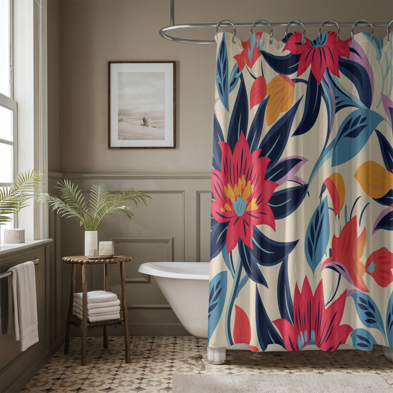 Rideau de douche standard 1 pièce Retro Bloom, H 74 po x l 71 po