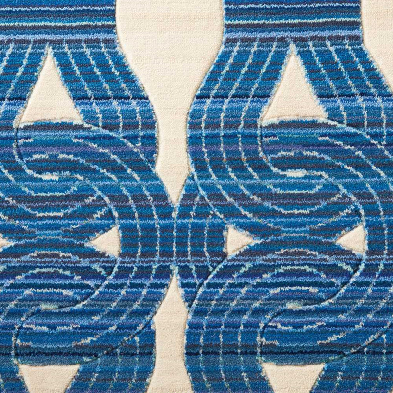 Handmade Ivory and Navy Wool Abstract Rectangular Area Rug