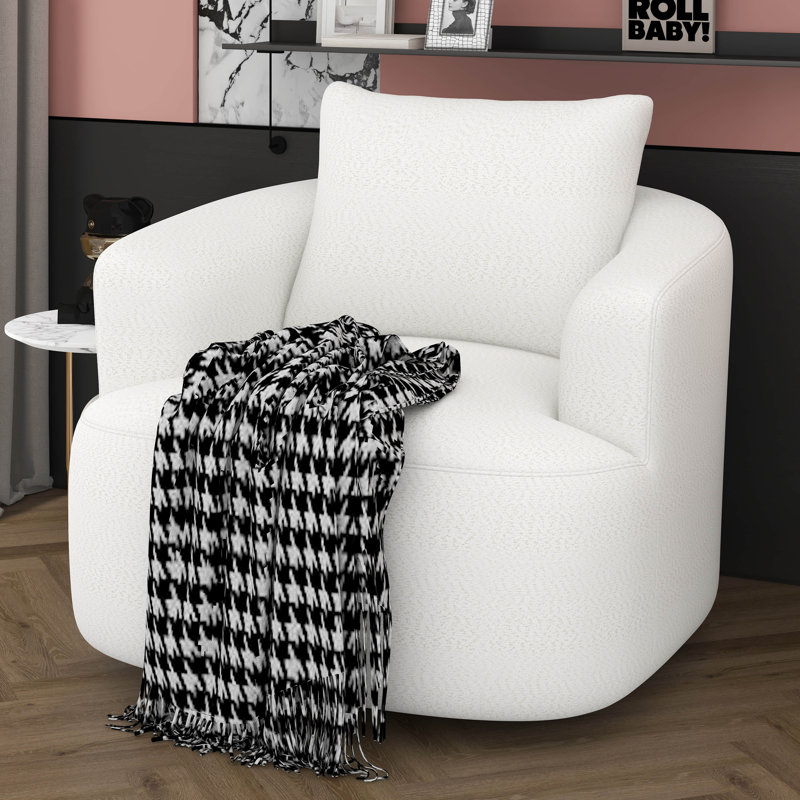Fauteuil demi-tonneau pivotant 38,2 po, fauteuil d'appoint pivotant à 360 °, accoudoirs ergonomiques et coussin décoratif confortable