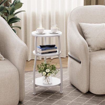 21.6"H 3-Tier Narrow Round Side Table, 11.8 Inch Compact Nightstand Accent Table
