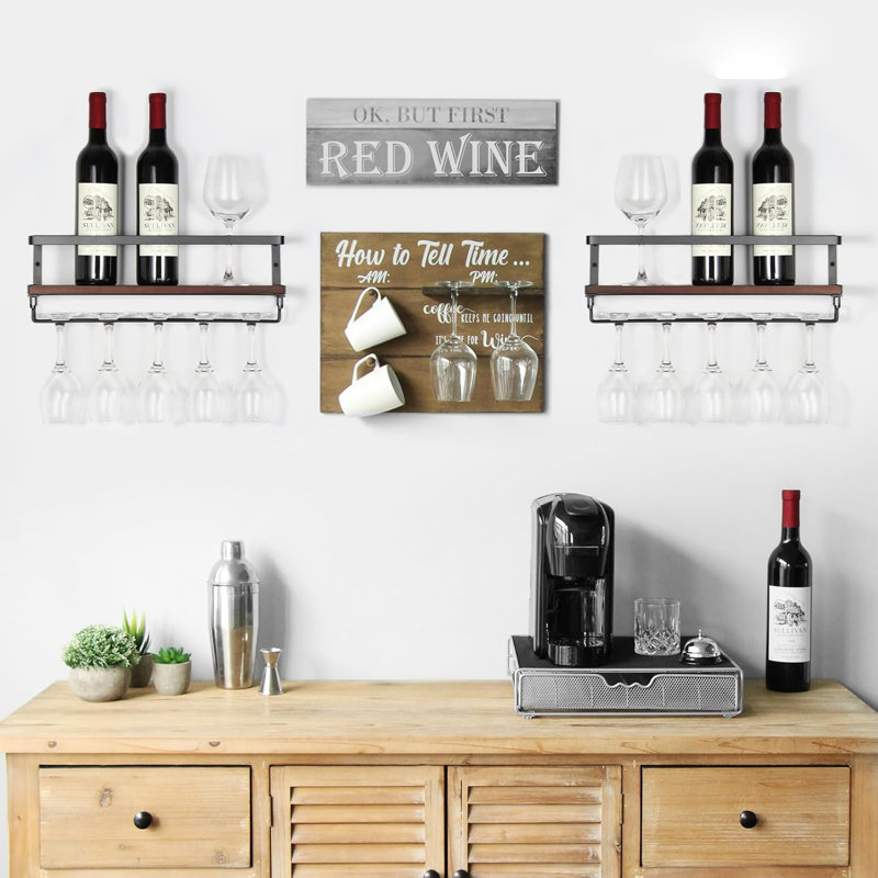 Wall Mounted Wine Rack With Glass Shelf