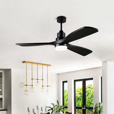 Ventilateur de plafond d'intérieur de 52 pouces avec lumières à DEL, ventilateur de plafond en bois massif avec télécommande pour chambre à coucher, salon, appartement