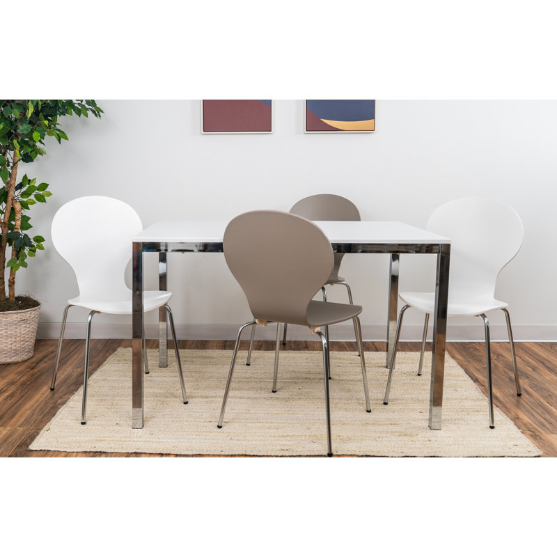 4 - Person Four Leg Dining Set, Gray/White/Chrome, Chrome