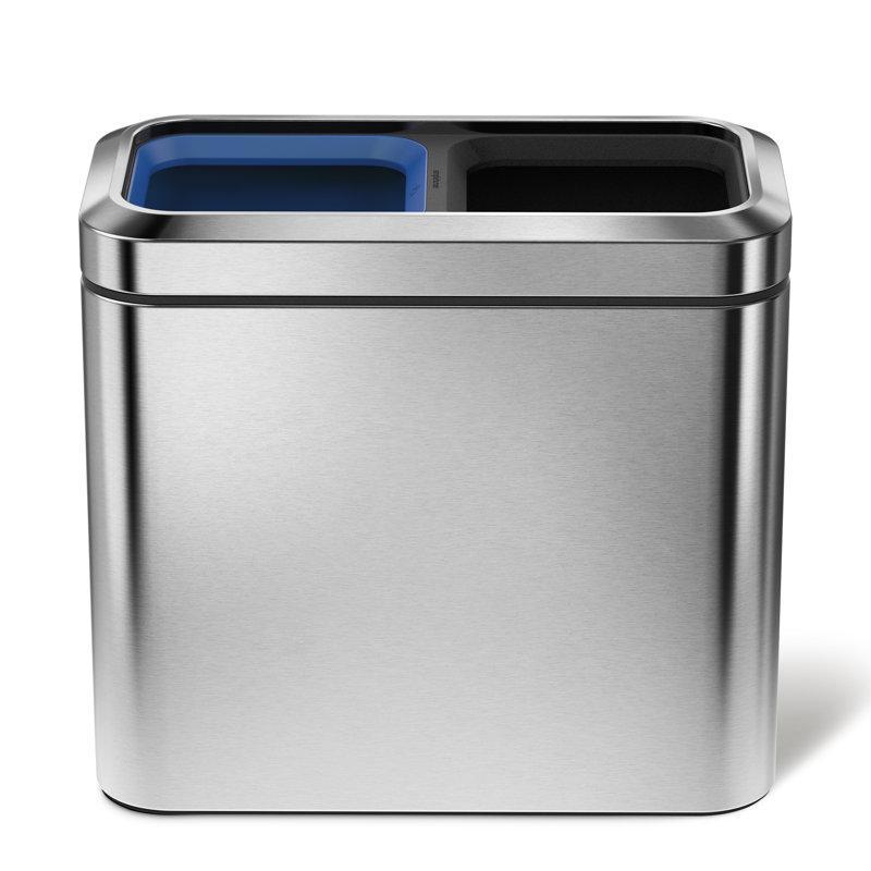 simplehuman 20 Litre Dual Compartment Slim Open Trash & Recycling Can Trash Can, Brushed Stainless Steel