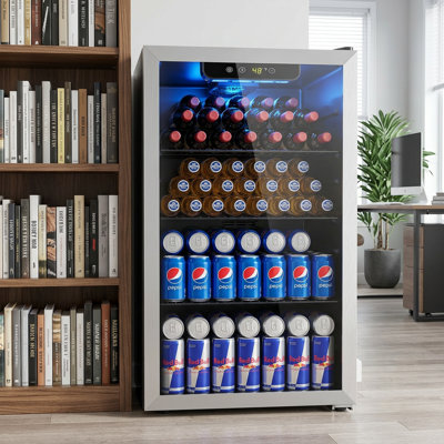17.32'' W 3.2 Cu.ft Beverage Refrigerator, 26 Wine Bottles or 113 Cans, Stainless Door, Touch Panel, 32-61℉, LED, Removable Shelves