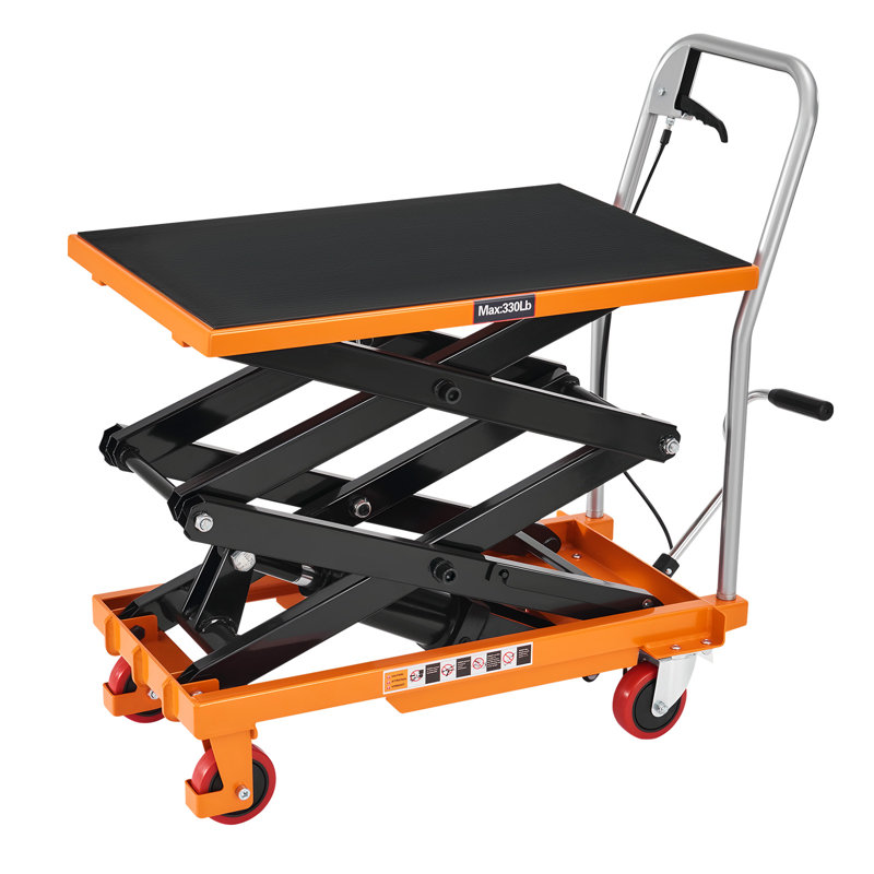 Industrial Workspace Essentials Hydraulic Lift Table Cart, 330lbs Capacity Lifting Height, Double Scissor Lift Table with 4 Wheels and Non-Slip Pad, hydraulic lift table for Material Handling, Yellow