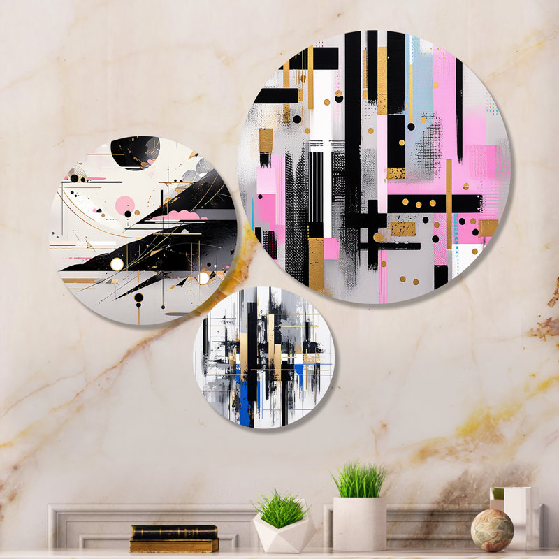 Ensemble de salon rose, noir, blanc et rayures audacieuses