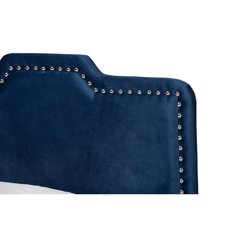 Lit à panneau tapissier en velours gris (grand), Simple, Bleu marine