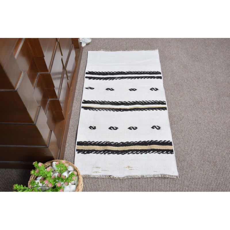 Tapis turc rayé fait à la main pour la décoration de salon en motif de chanvre rétro et teinte beige