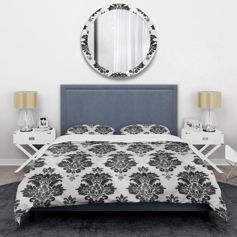 Ensemble de housse de couette blanc et noir damassé Elegance II - Glam, Housse de couette simple + 2 taies décoratives st