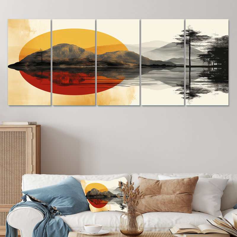 Transcendent Mountain Abstract Collages I - Abstract Collages, art mural 5 pièces pour le salon, H 32 po x l 80 po
