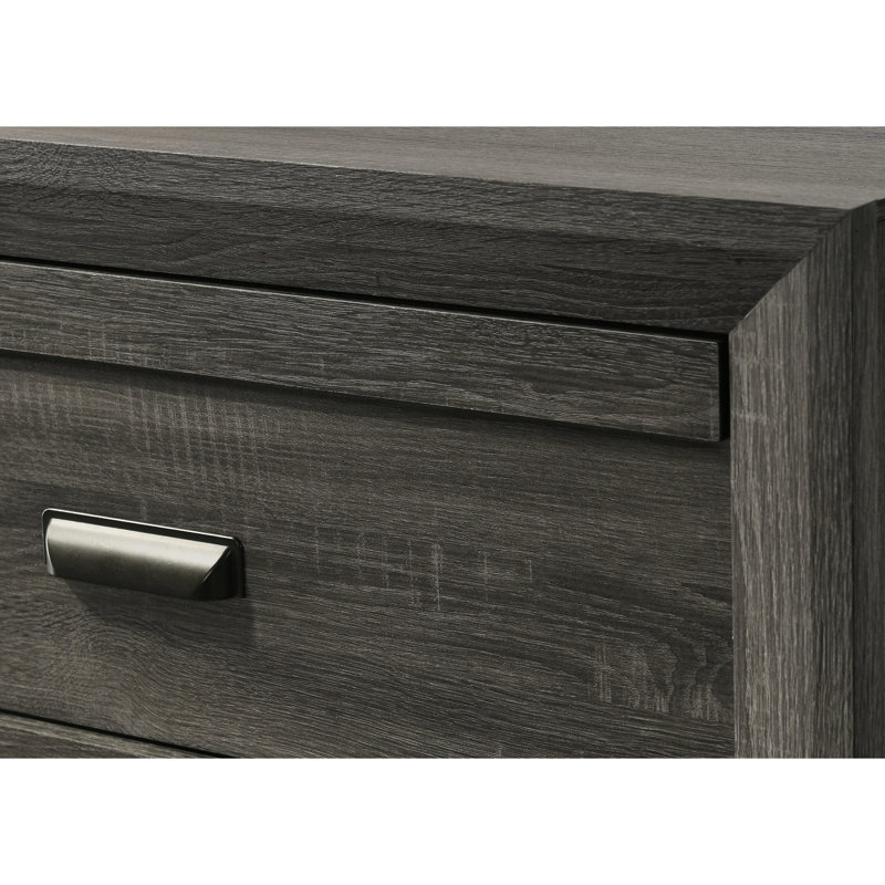 Table de chevet contemporaine en bois, deux tiroirs de rangement, finition gris rustique, poignée en métal pour la finition de la chambre à coucher - poignée de tiroir, pièce