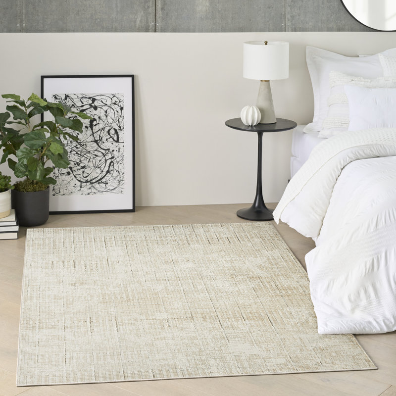 DKNY Grand Street Ivory Beige Modern Indoor Rug, Rectangle 3'11" x 5'11"