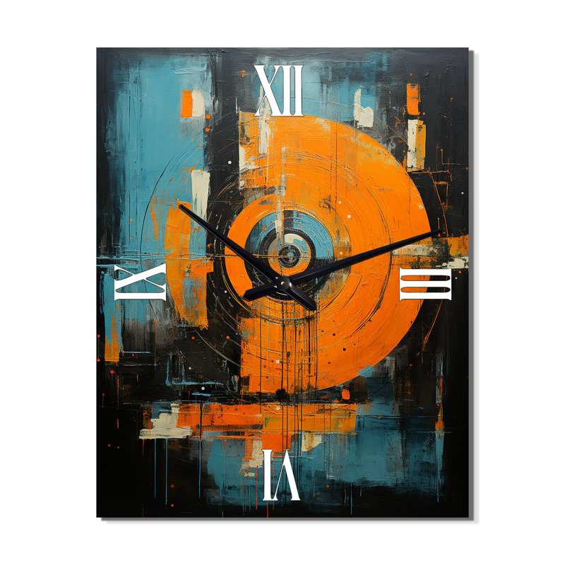 Interlude de jazz cocktail rétro orange et bleu - horloge murale moderne géométrique, H 32 po x l 16 po x P 1 po