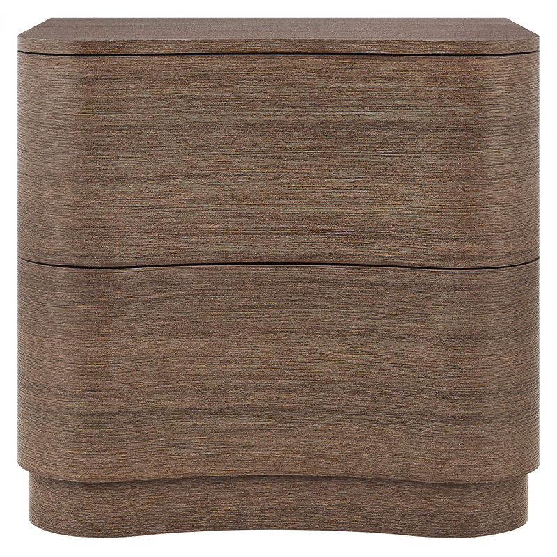 Mirae 2-Drawer Curved Nightstand, Brushed Brown Oak